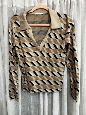 Marine Layer Beige and Gray Striped Knit Sweater